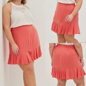 NWT Torrid Women Skirt Sz PLUS 3 3X Mini Challis High Waisted Lined Coral